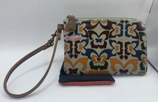 Mariposa Butterfly Wristlet Wallet Waxes Canvas Zip-around Brown/Gray Strap ZE