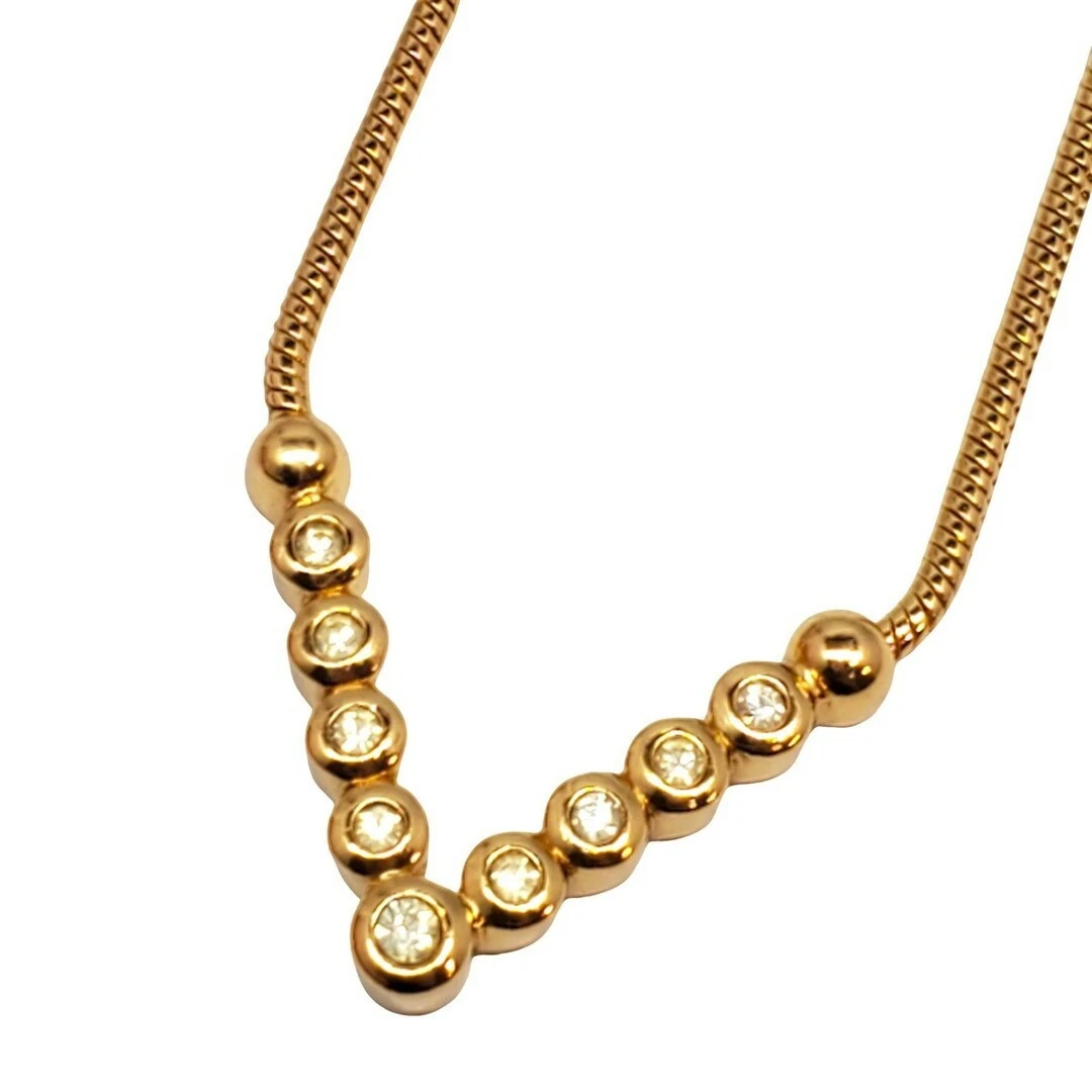 Collana Dior Christian GP strass motivo V donna accessorio oro usata NE51 0