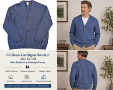 LL Bean Cardigan Sweater Mens XL Tall Blue Button 100 Cotton Grandpa