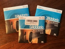 3 Sets D'Addario EJ36 80/20 12 String Bronze Acoustic Guitar Strings Light 10-47