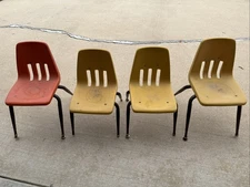 4 Vintage Orange Yellow Mid-Century VIRCO Plastic Kids School Chairs Children’s