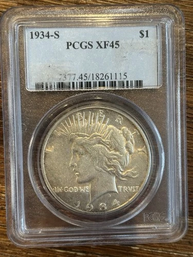 1934-S Peace Dollar PCGS XF45 • Semi-Key Date • Original Silver