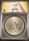 1922 PEACE SILVER DOLLAR - PROBLEM  FREE COIN ** ANACS AU-55 ** (7658)