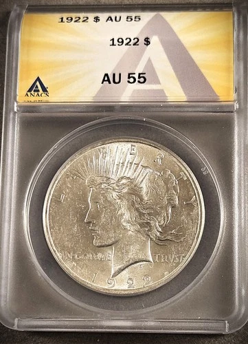 1922 PEACE SILVER DOLLAR - PROBLEM  FREE COIN ** ANACS AU-55 ** (7658)
