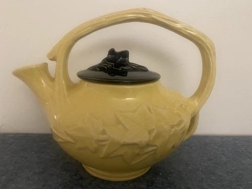 Vintage McCoy Teapot  Ivy Pattern. Yellow With Black Lid McCoy Pottery Company