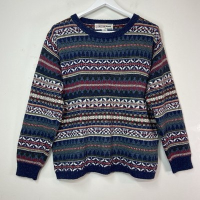 Vintage Crystal Kobe Wool Blend Fair Isle Sweater Womens SZ M Nordic Crew Knit
