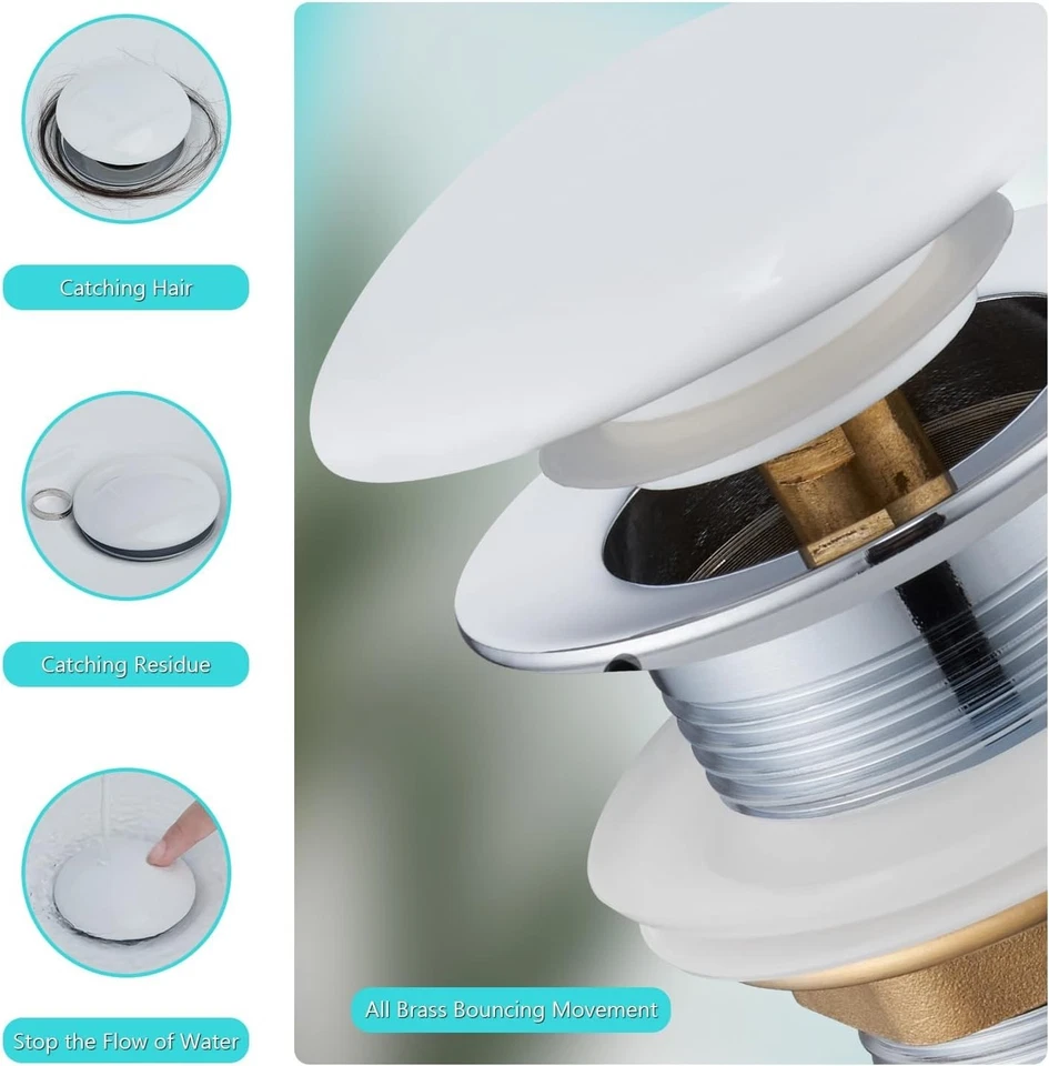 Ablaufgarnitur Waschbecken ohne Ueberlauf Keramik Pop Up Ventil Uhr - Bild 4 von 4