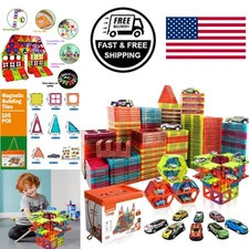 Magnetic Building Tiles for Kids with 10 Cars to Enhance Creativity and Skills