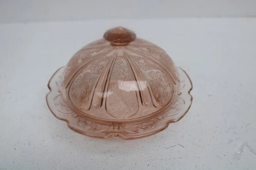 Pink Depression Glass Domed Butter Cheese Dish Unique Antique