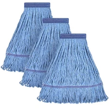 Heavy Duty Commercial Mop Head Refill, Blue Cotton Looped End, Pack of 3