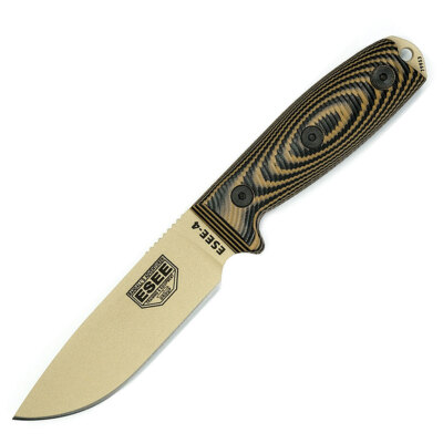 ESEE Model 4 3D, Messer mit 1095HC Klinge, schwarz/tan G10 Griff, Scheide + Clip