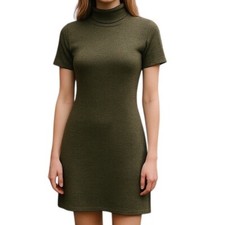 JILLIAN JONES Olive Green Wool Blend Turtleneck Sweater Dress Womens Size S