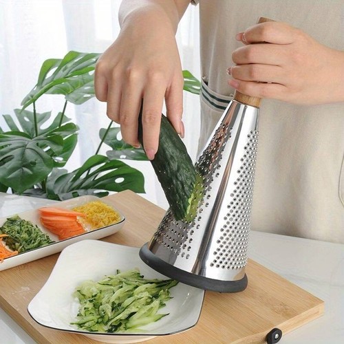 1pc, Cone Shaped Grater, S Steel Vegetable Grater With Wooden Handle, 11 Inch