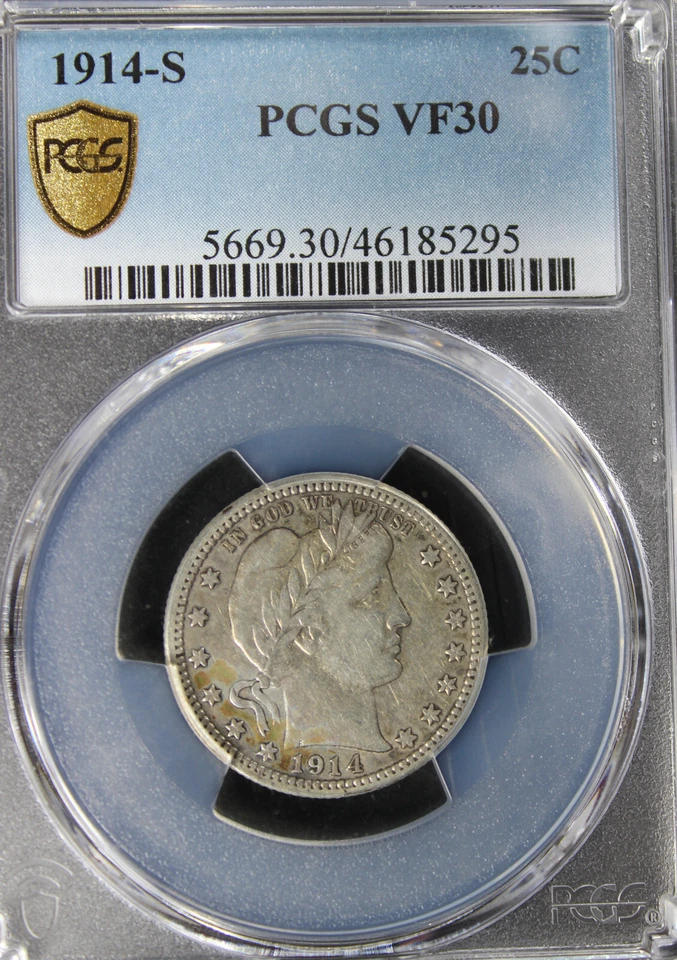 1914-S VF30 Barber Quarter, PCGS 46185295 - Image 3 of 4
