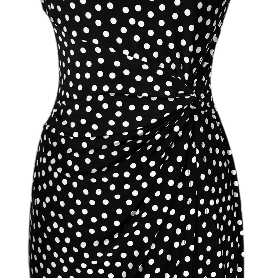 Vestido para mujer Chaps Ralph Lauren negro blanco lunares imitación envoltura fiesta funda M Foto 4 de 4