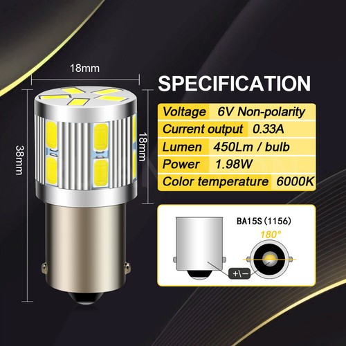 2pcs AC/DC 6V 1156 BA15S LED White 5630 17 SMD Indicator Turn Signal Light Bulb - Afbeelding 4 van 8