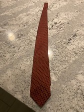 IKE BEHAR Mens Silk Necktie Red Geometric Stripes Made In USA 3.5W" x 58' Long