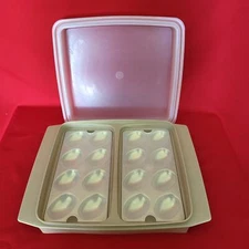Vintage Tupperware Deviled Egg Tray Container Clear and Almond with Lid 2 Trays 