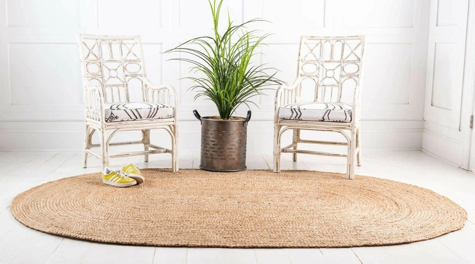Area Rug Natural Jute Oval Hand Braided Farmhouse Jute Rustic Look Rug, Beige - Image 3 of 4