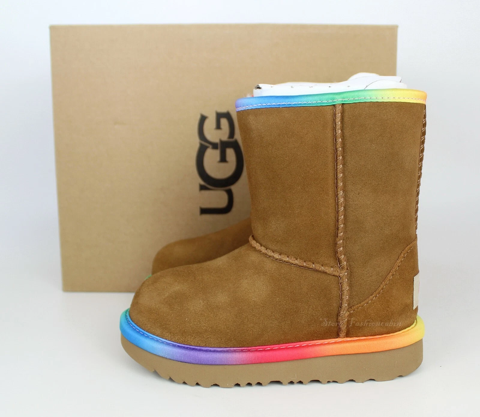 NEW UGG Rainbow Genuine Shearling Lined Boot (Toddler), CHESTNUT, Size 8