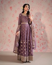 New Stylish Pure Chinnon Purple Salwar Kameez With Dupatta For Festival