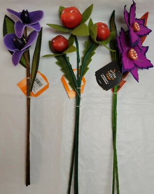 2021 Hyde & Eek Ghoulish Garden 3 Faux Stems Creepy Flowers Picks Lot 14'' Plants