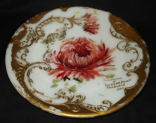Vintage Souvenir Of Soldiers Home Sandusky Ohio White Milk Glass Flower Plate