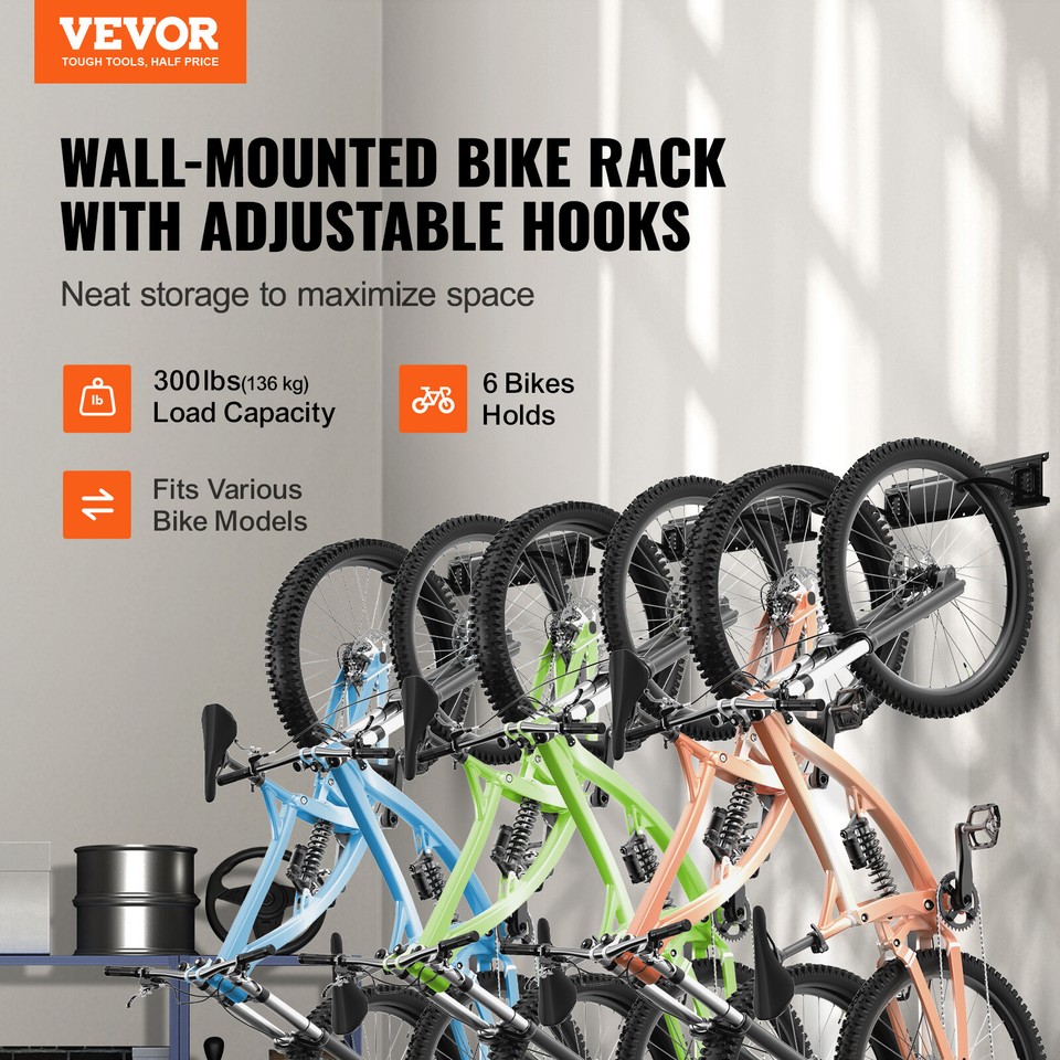 VEVOR Bike Storage Rack Wall Mount Garage Bike Holder for 6 Bicycles