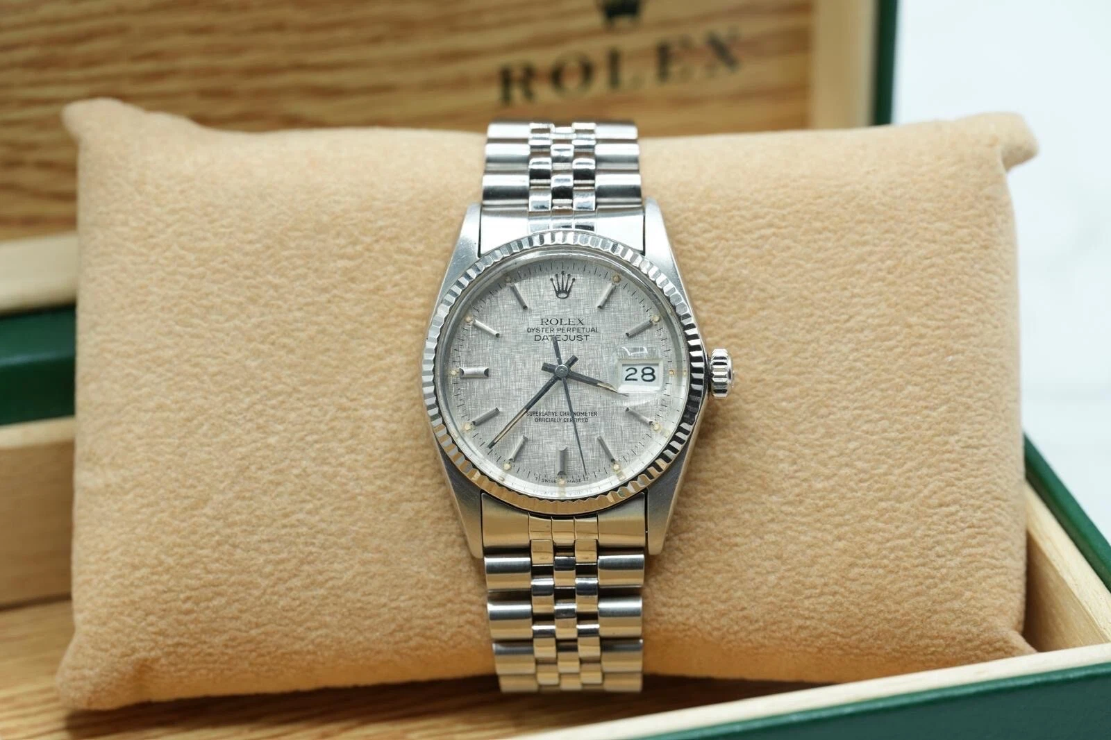 Rolex — Gents Steel & White Gold Rolex Datejust 36mm 16014 Factory Silver Linen Dial