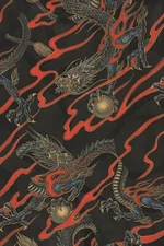 Alexander Henry Golden Tatsu Dragon Black Metallic Cotton Fabric by Yard