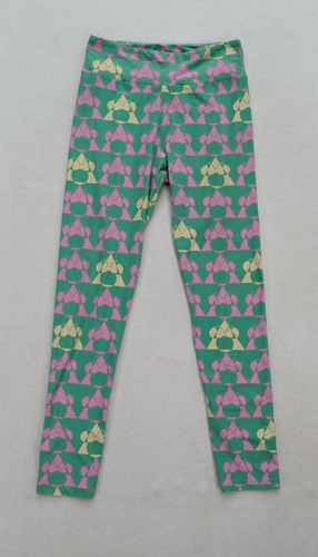 LuLaRoe Girls Leggings One Size Green Minnie Mouse Geometric Print - Picture 2 of 16