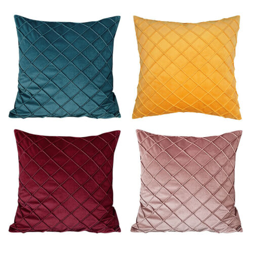 Velvet Checked Soft Plain Solid Cushion Cover Tartan Pillow Case Sofa Home Decor - Picture 14 of 39