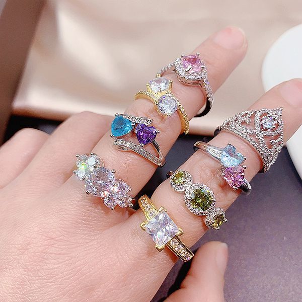 5-100PCS Wholesale Colorful Rings Mixed Rings Bulk Gemstones Crystal ...