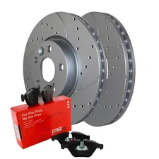 Front Brake Kit 300mm Drilled Rotors TRW Low-Metallic Pads For Land Rover Volvo