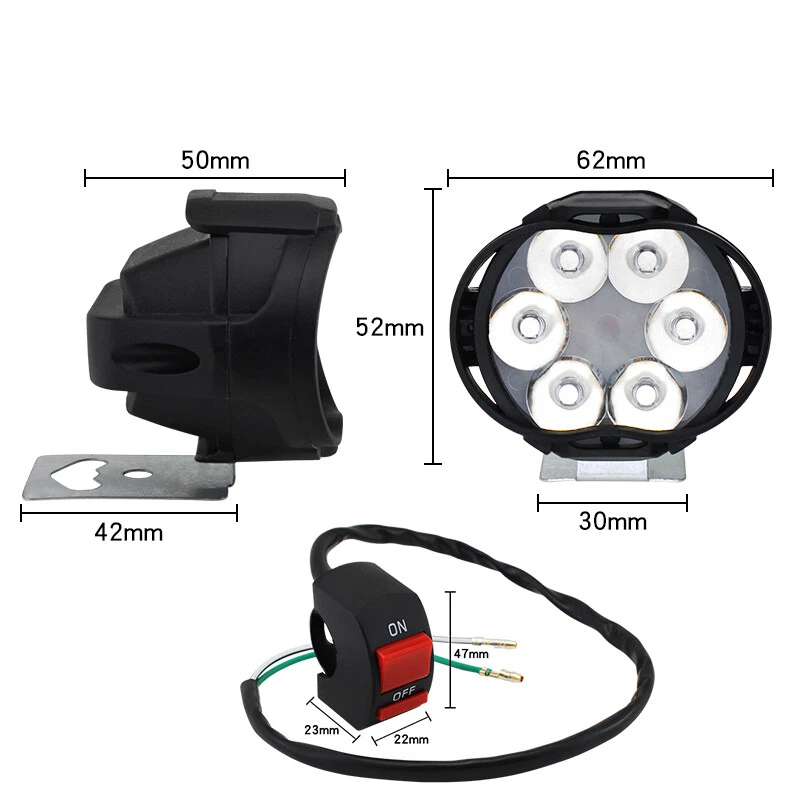 12V 2×LED Spot Light Headlight Fog Driving Lamp w/Switch for Motorcycle ATV Cars — 第 2/4 张图片
