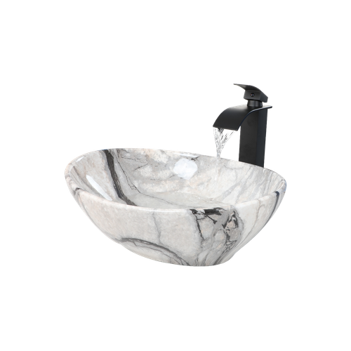 Lavabo ovale in ceramica lavabo lavabo e rubinetto miscelatore nero montato a ponte - Foto 29 di 70