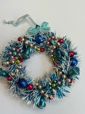 Lovely Vintage 4”Christmas Wreath Sparkling Mercury Glass Beads & Bells (404)