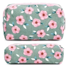 Floral Cosmetic Bag - Large Capacity Makeup Pouch with Makeup Brushes Storage...