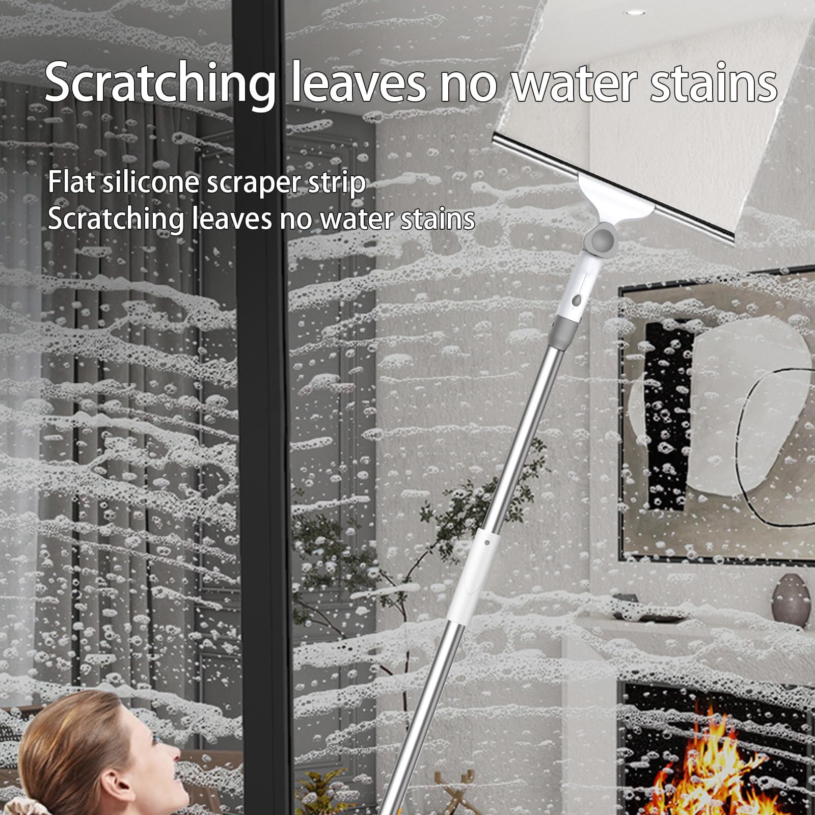 Window Cleaning Squeegee Kit, 14" Silicone Blade and Microfiber Scrubber with...