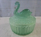 Vintage Jeannette Green Glass Swan Covered Dish Trinket Box – Depression Era