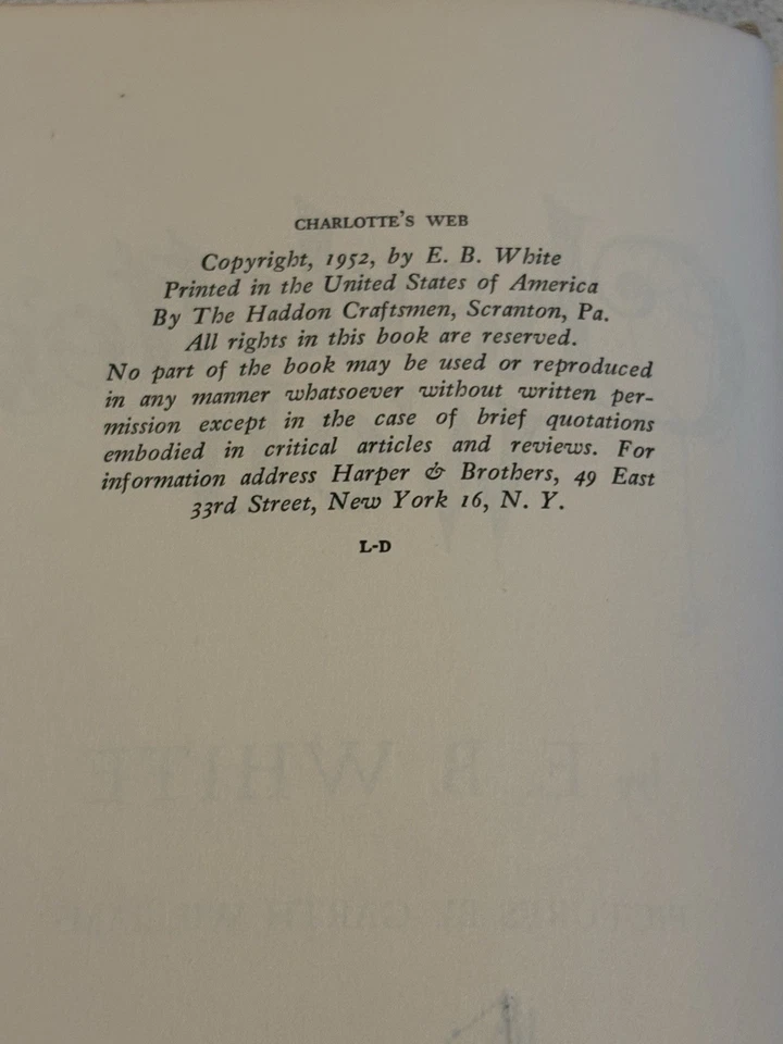CHARLOTTE'S WEB First Edition A-M Version by E. B. White, Rare Vintage HC Foto 2 de 4