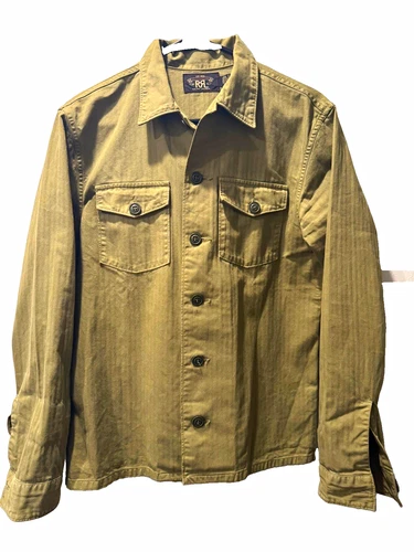 RRL Ralph Lauren Green Cotton Twill Military Jacket Shirt Pockets Size S - product listing photo