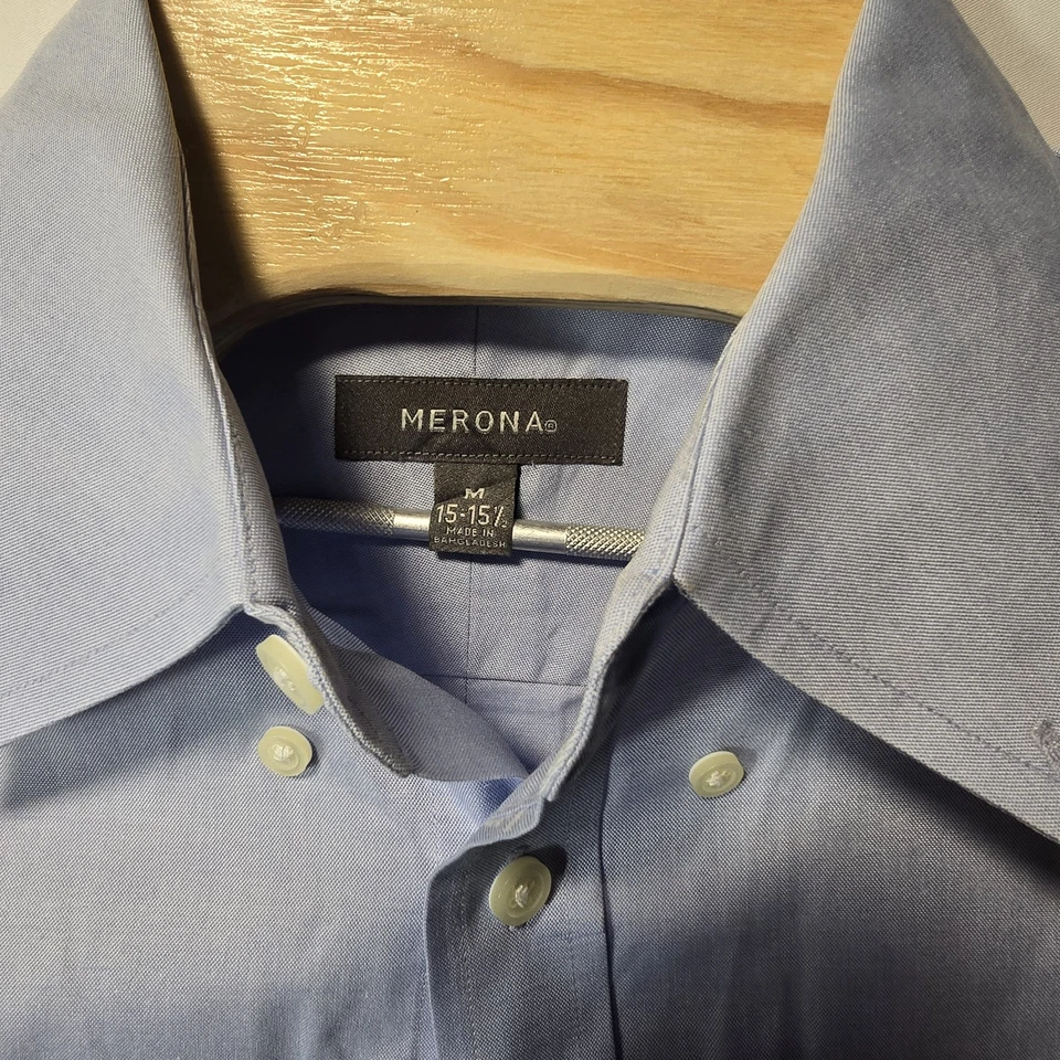 Camisa de vestir Merona para hombre 15 X15.5 Ultimate manga larga azul excelente estado  Foto 2 de 4