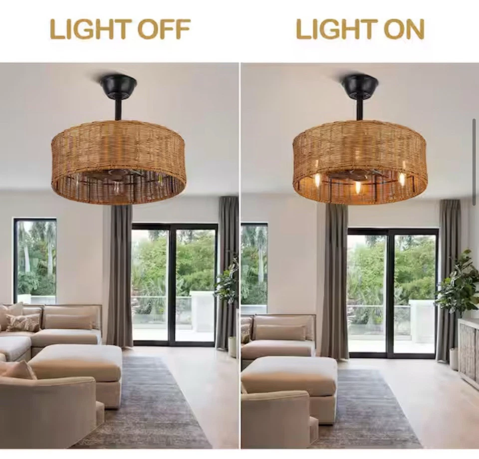 Cora 20 in. Indoor Brown Rattan Wicker Scandi-Style Ceiling Fan with Lights, Zen - Image 3 of 4