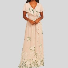 Show Me Your Mumu Audrey Maxi Dress Women's Size XS Tan Floral Boho Wedding Gown