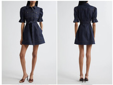 NEW Cinq A Sept Holly Puff Sleeve Belted Denim Shirtdress Indigo 0-14