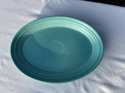 Homer Laughlin Fiesta Post 86 Turquoise Blue 9" Oval Platter Very Good Used Cond