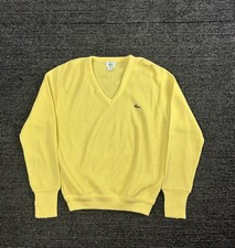 Vintage Izod Lacoste Sweater Men Medium Yellow Acrylic Tennis USA Made 70s