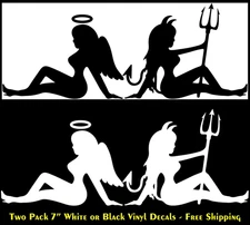 Angel Devil Sexy Girl Two Pack 7" White or Black Vinyl Decal Vehicle Windows