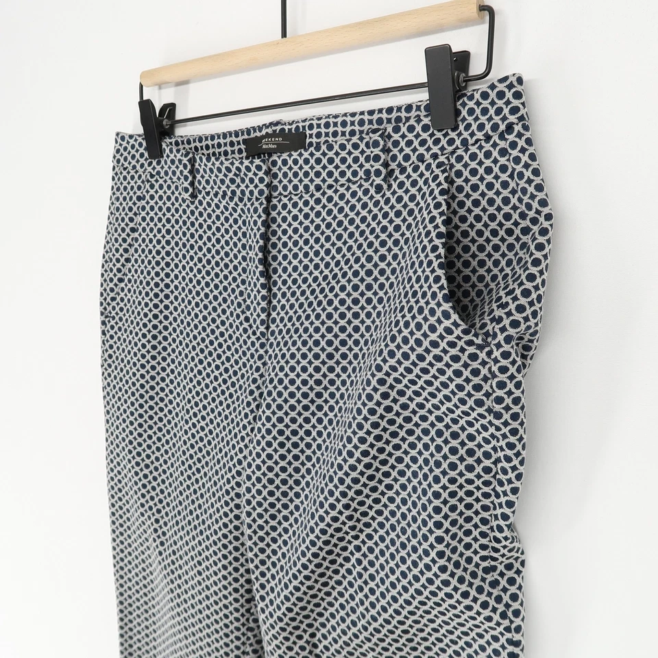 MaxMara 周末裤女式 10 码蓝色白色修身香烟弹力几何图案 — 第 3/4 张图片